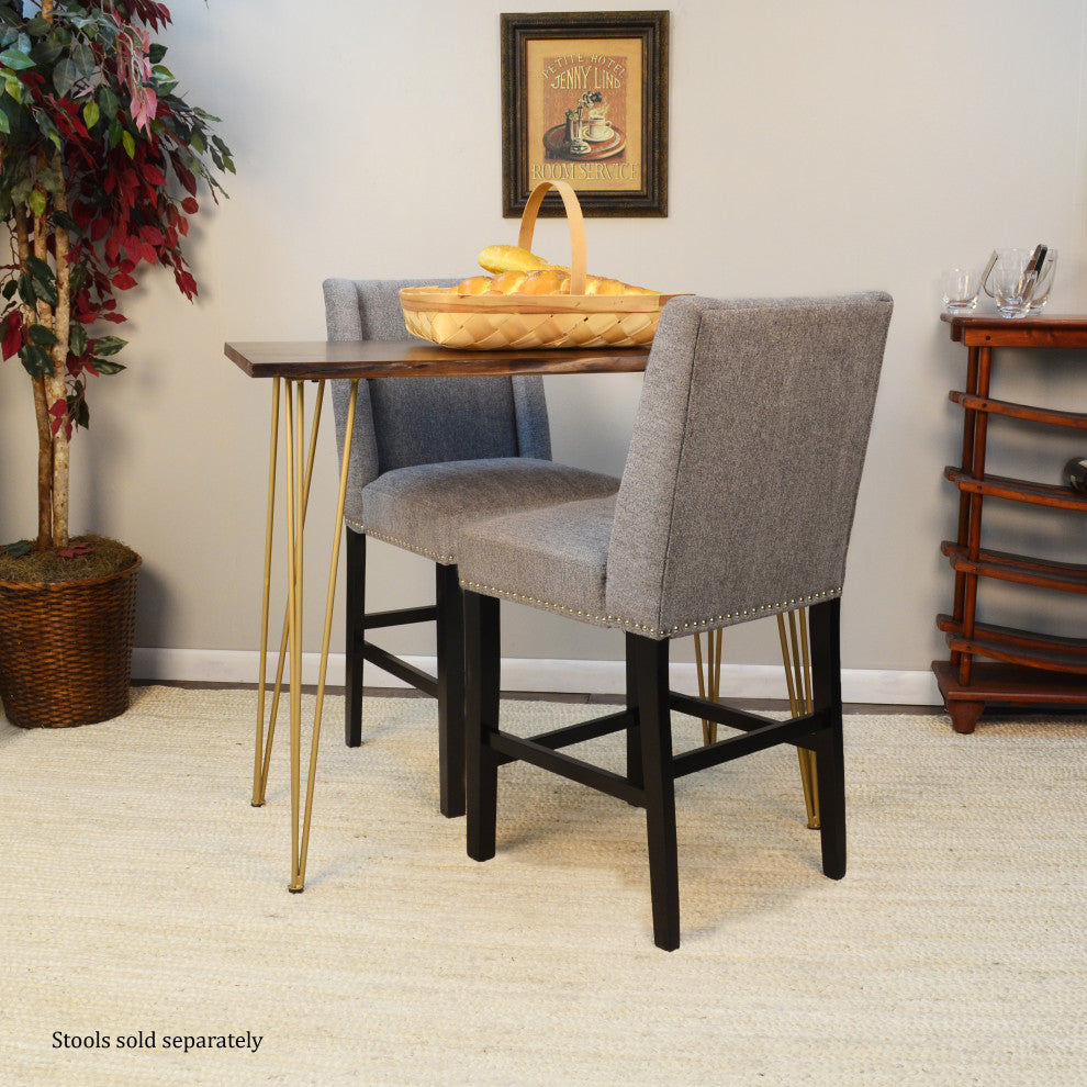 Seti Live Edge Bar Table, Elm and Gold