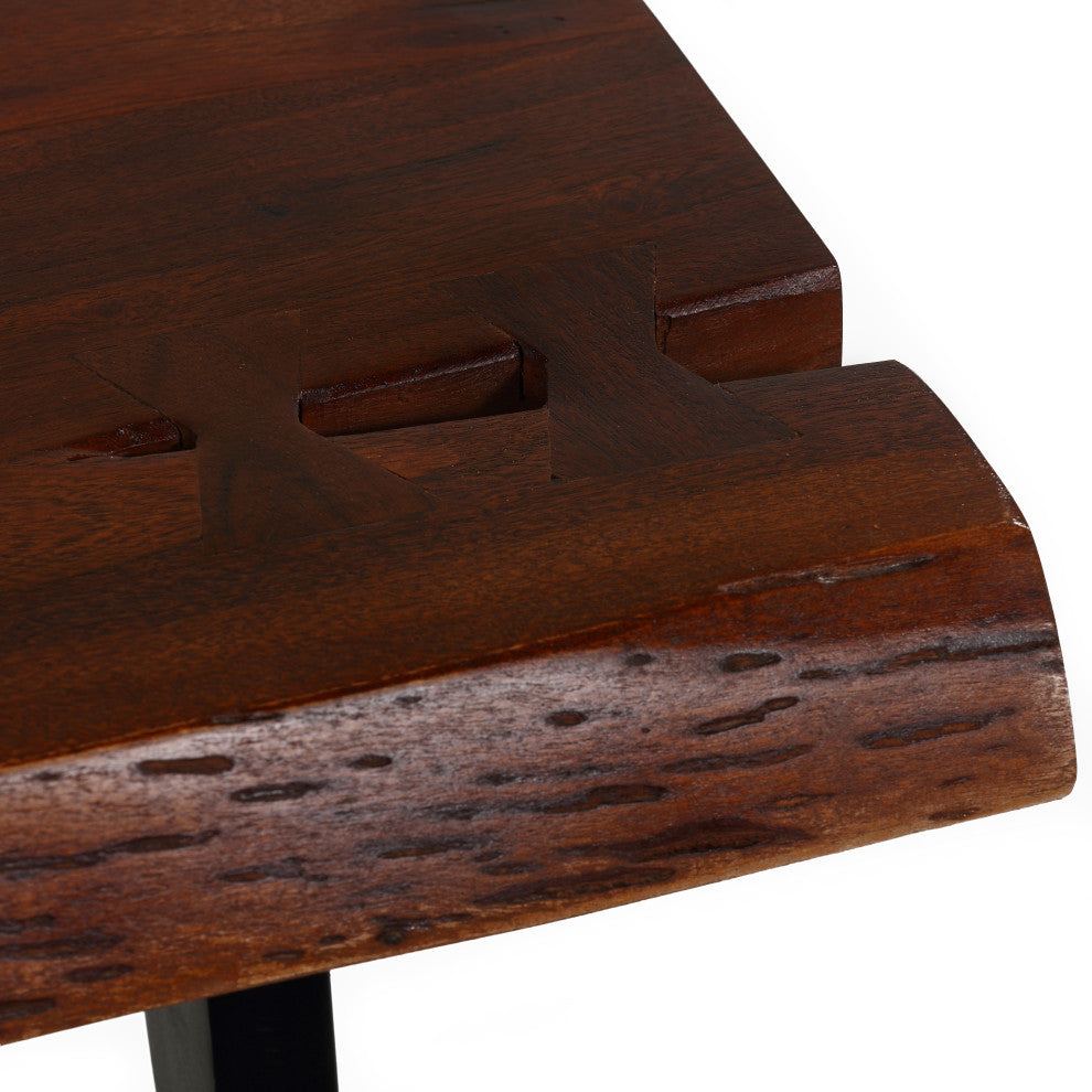 Bare Decor Brunswick End Table With Live Edge Solid Wood Top and Black Legs