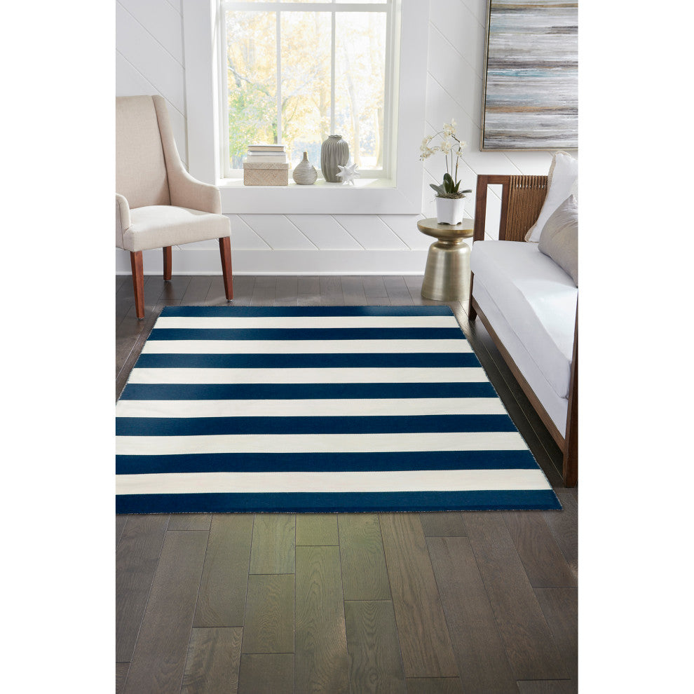 Sorrento Rugby Stripe Indoor/Outdoor Rug, Navy, 7'6"x9'6"