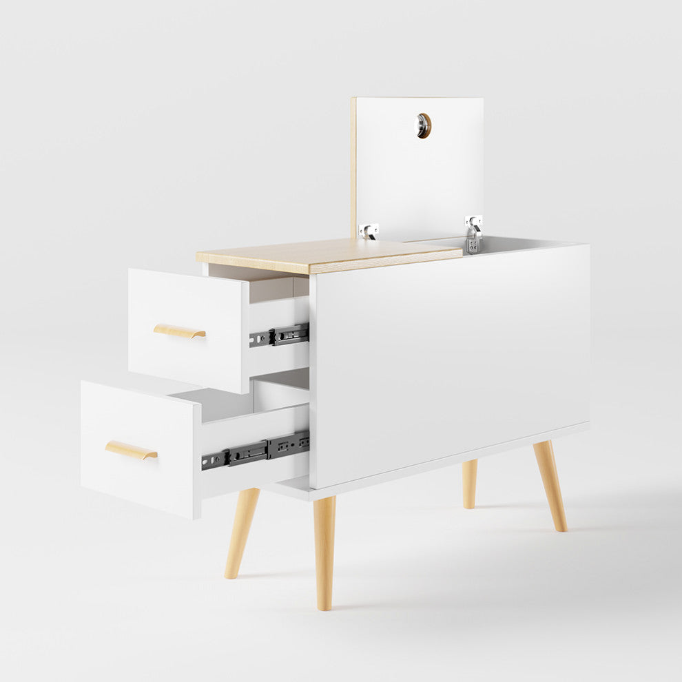 Rectangle End Table with Drawers Modern Sofa Side Table for Living Room, Natural