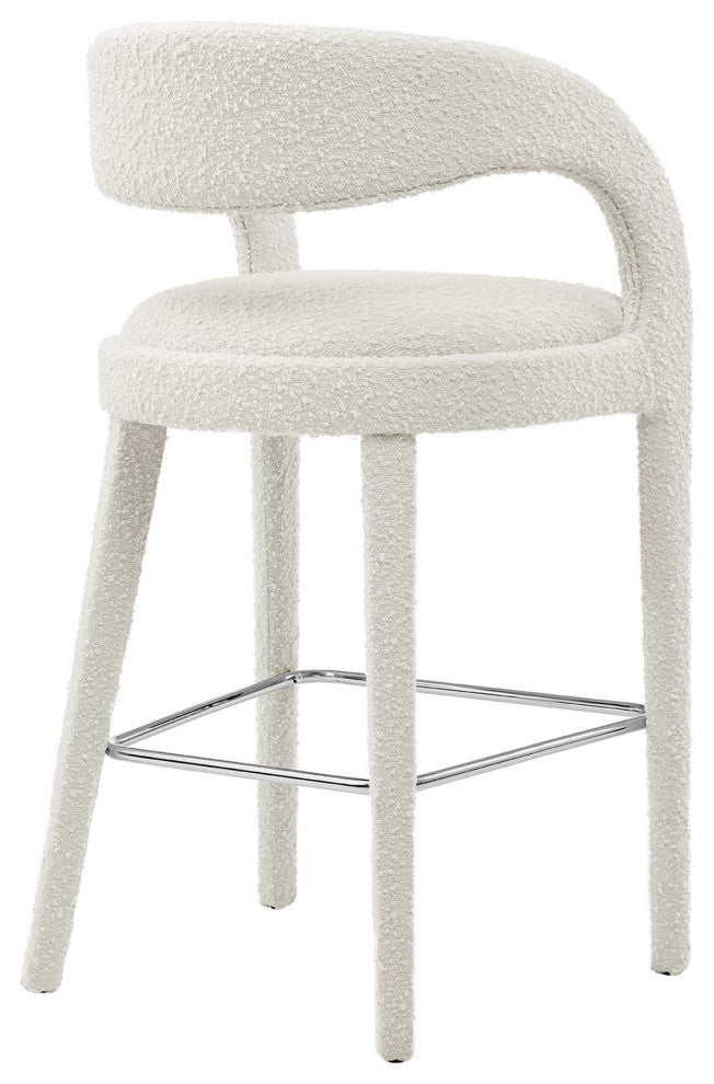 Pinnacle Boucle Upholstered Bar StoolSet of 2, Ivory Silver