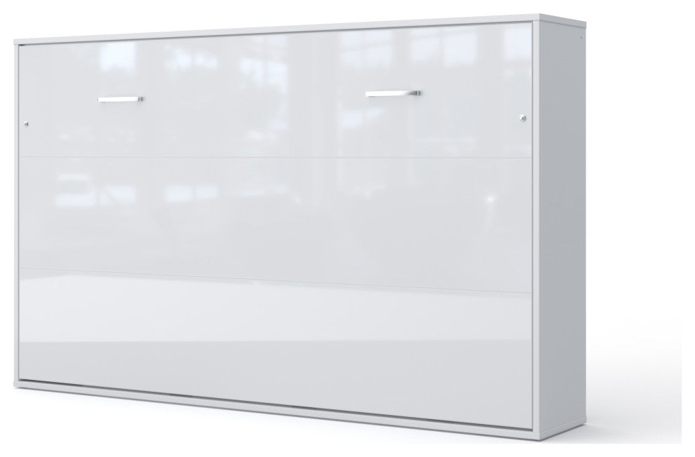 Contempo Horizontal Wall Bed, European Full Size, White/White Gloss