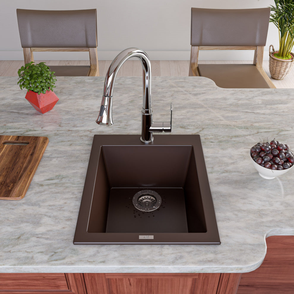 Ab1720Di-C Chocolate 17" Drop, Rectangular Granite Composite Kitchen Prep Sink