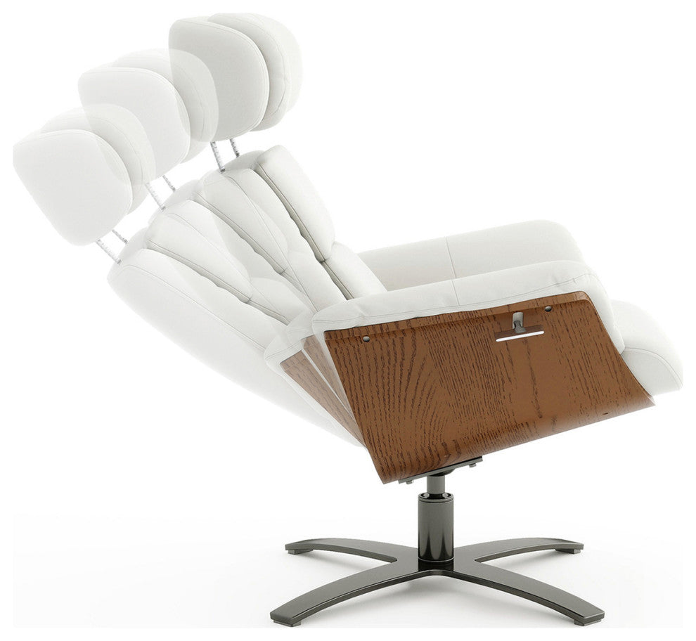 Jovan 31.5" Genuine Leather Adjustable Recliner Lounge Chair, Porcelain White