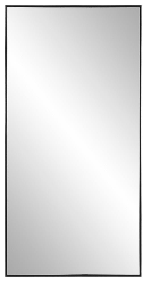 Benzara BM277041 40" Wood Wall Mirror, Rectangular Thin Frame, Black