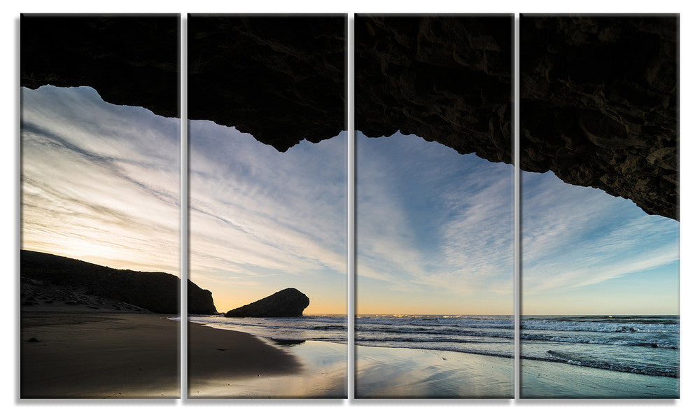Monsul Beach during Sunset, Large Seashore Canvas Art Print, 48"x28", 4 Panels