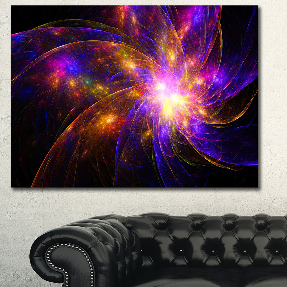 Purple Fractal Star Pattern, Oversized Abstract Canvas Art Print, 60x40