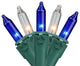 Set of 35 Blue & Clear Mini Christmas Lights 2.5" Spacing - Green Wire