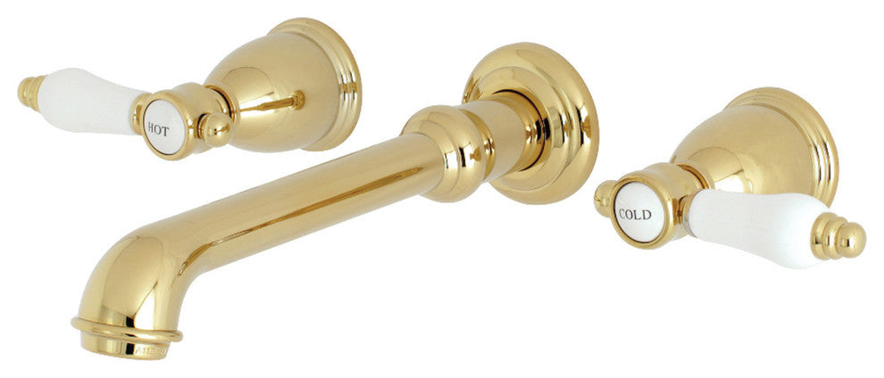 Kingston Brass Two-Handle Wall Mount Bathroom Faucet, Polished Brass