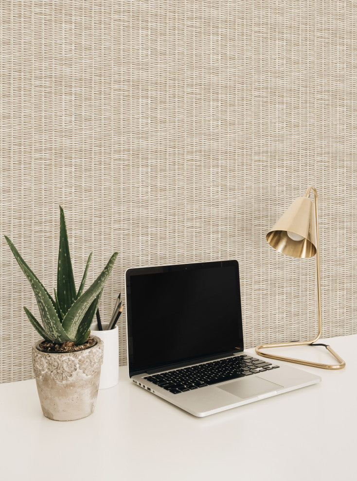 Rattan Weave Look Peel and Stick Vinyl Wallpaper, White Wash, 24" X 60"