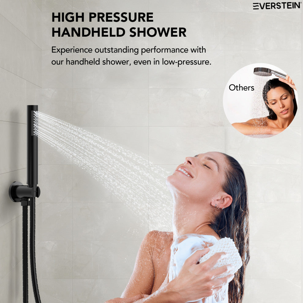 Dual Heads 10" & 6" Rainfall Shower Facuet With Handheld Shower, Matte Black