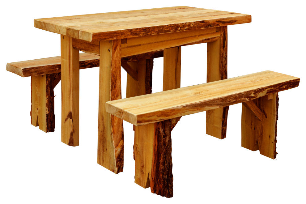 Live Edge Locust Autumnwood Table with 2 Wildwood Benches, Cedar Stain, 4 Foot