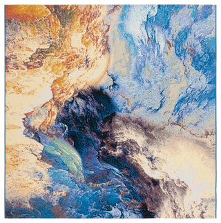 Safavieh Barbados Collection Indoor-Outdoor, BAR540 Rug, Blue/Rust/Gold, 6'6" Square