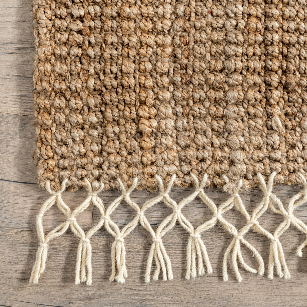 Nuloom Fringe Handwoven Jute Area Rug, Natural 6'x9'