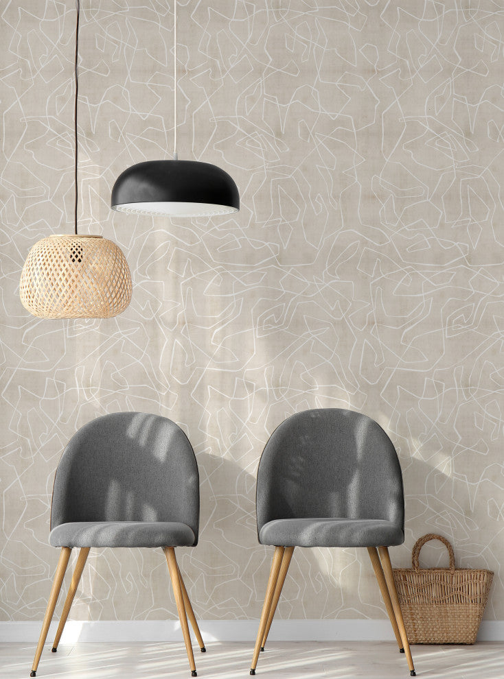 Entangled Lines Textured Look Background Peel and Stick Vinyl Wallpaper, Beige, 24"x108"