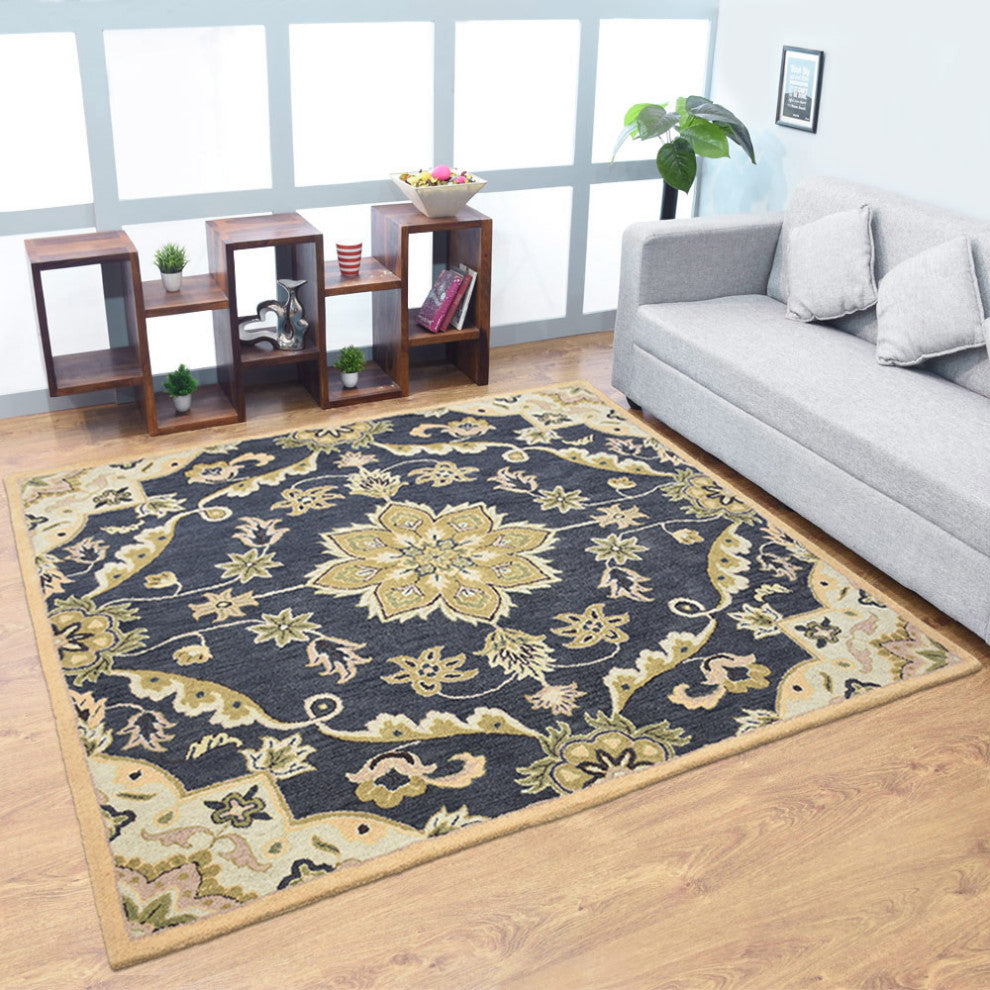 HAND TUFTED WOOL ECO-FRIENDLY AREA RUGS - Square,Charcoal,Oriental