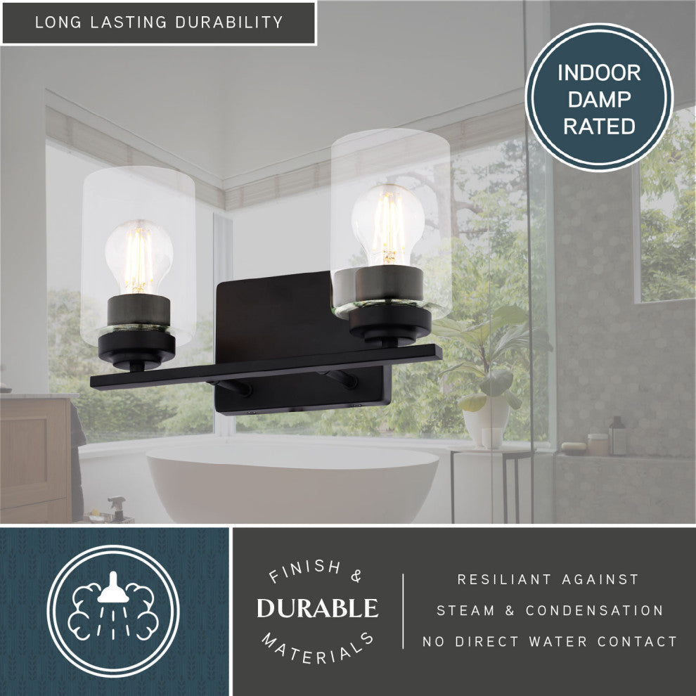 Park Ridge 4.75" 1-Light Black Bathroom Vanity Fixture, Clear Glass Shade, Matte Black, 2-Light