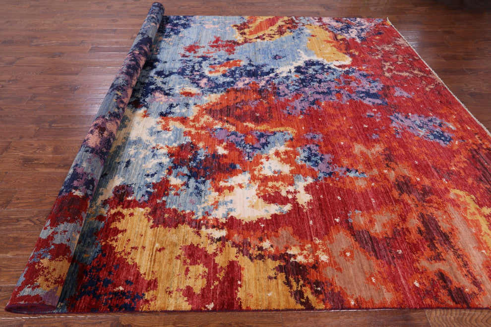 9' 10" X 13' 7" Handmade Modern Abstract Wool Rug Q9661