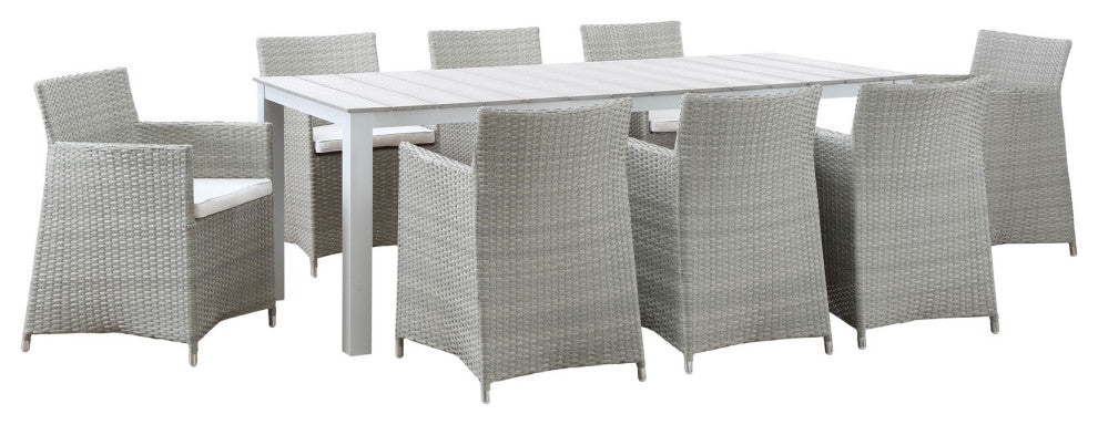 Modway Junction 9 Piece Outdoor Patio Dining Set, Gray White