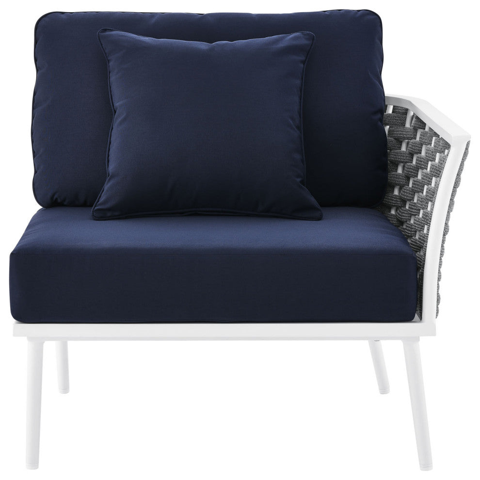 Lounge Chair, Navy White, Aluminum, Modern, Outdoor Patio Bistro Hospitality