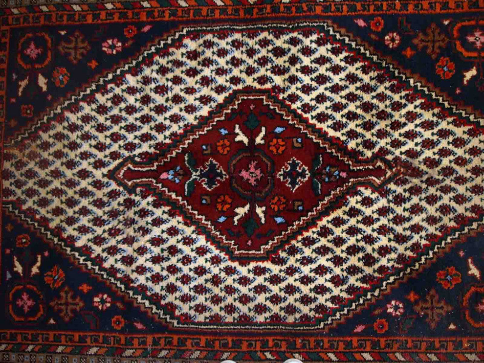 Handmade Vintage Persian Hamadan Rug, 5.7'x7.9', 175cmx240cm 1970s