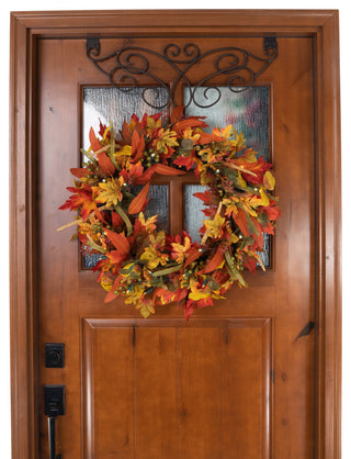 24 in. Holiday Wreath with Lights, Fall Harvest Leaf