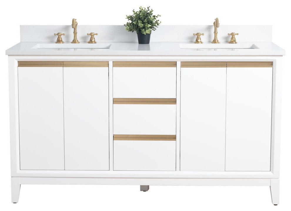 Vanity Art Bathroom Vanity With Sink, White, 60" Double
