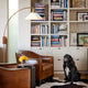Melmar Chairside Arc Floor Lamp -Weather Brass and Walnut, Dimmer Switch, V-Base
