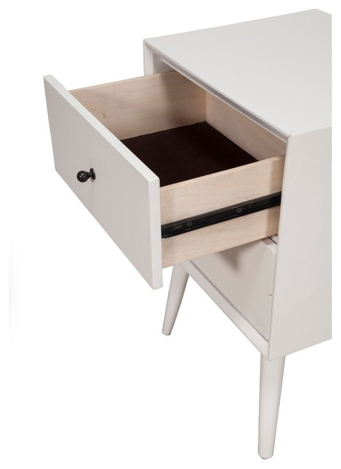 Benzara BM172830 Mahogany Wood Mid Century Nightstand, White