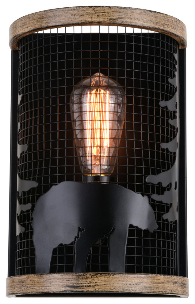 Kodiak 1-Light Wall Sconce, Black and Burnished Teak