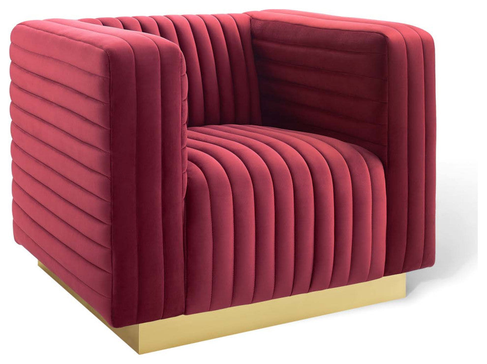 Charisma Channel Tufted Performance Velvet Accent Armchair - Maroon