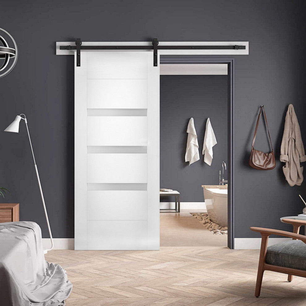 Slab Door Panel Opaque Glass / Sete 6900 White Silk / Finished Doors, 28" X 80"