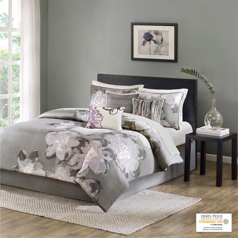 Madison Park Sateen Printed 7-Piece Comforter Set, Queen