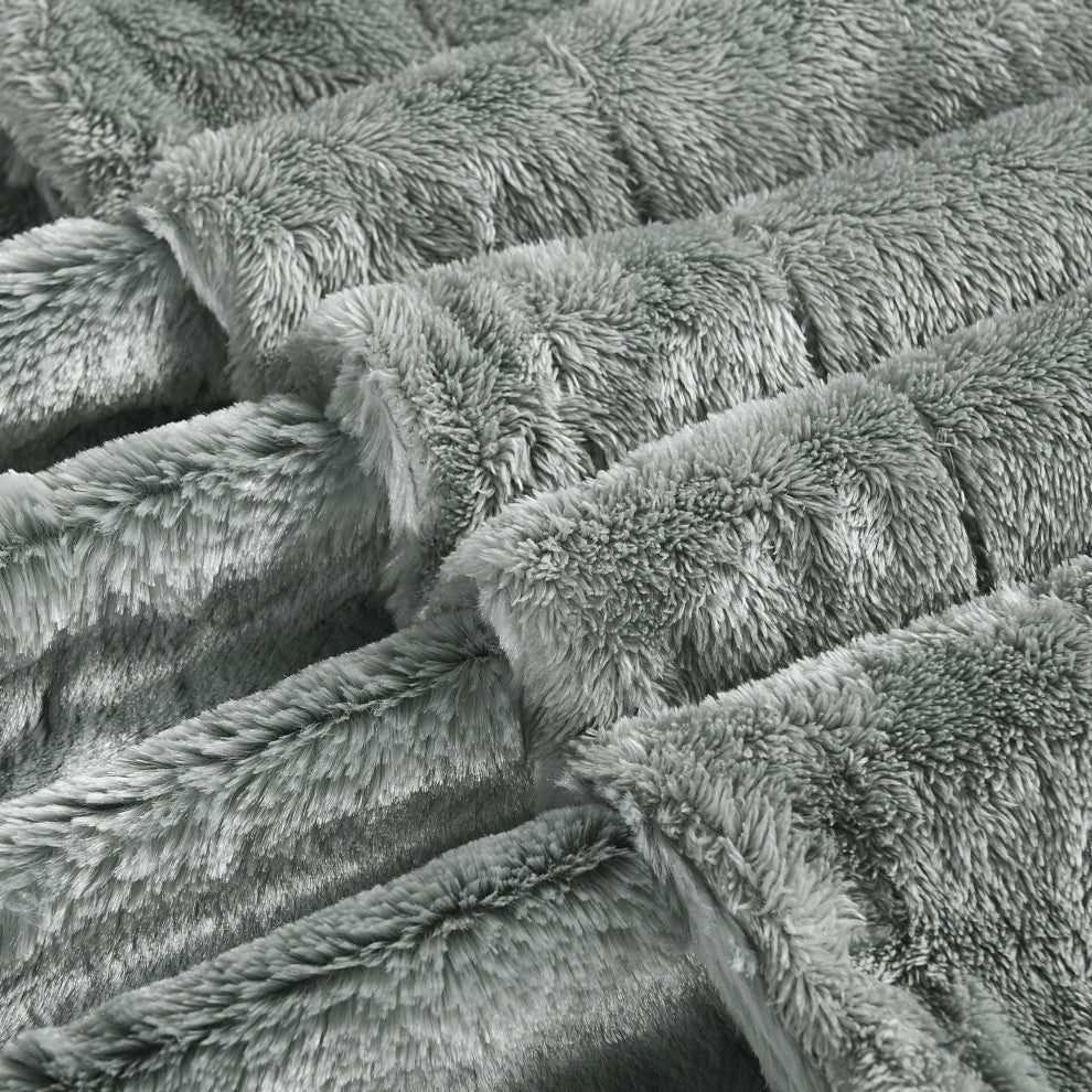 Plain Faux Fur Throw Blanket, String Grey, 60"x80"