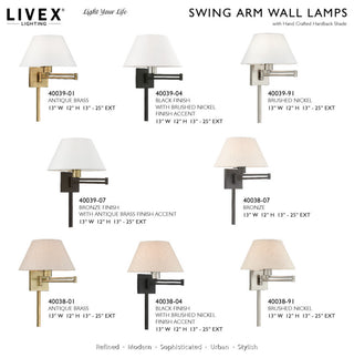 1 Light Bronze With Antique Brass Accent Swing Arm Wall Lamp