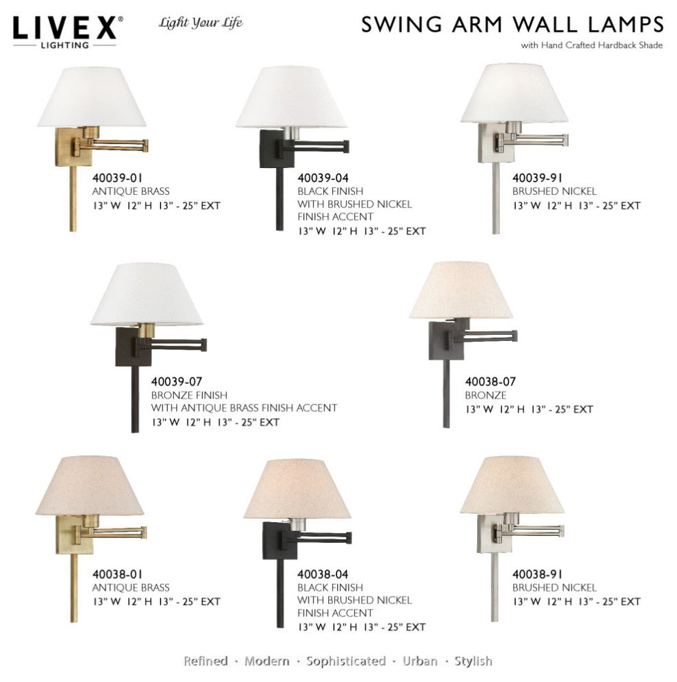 1 Light Bronze With Antique Brass Accent Swing Arm Wall Lamp