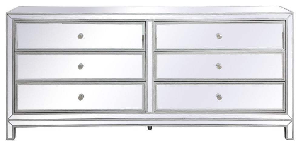 Rosie 72" Mirrored 6-Drawer Chest, Antique Silver