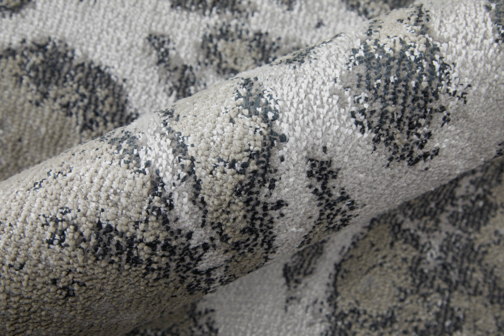 Oria Industrial Abstract Area Rug, Gray/Silver/Ivory, 1'8"x2'10"