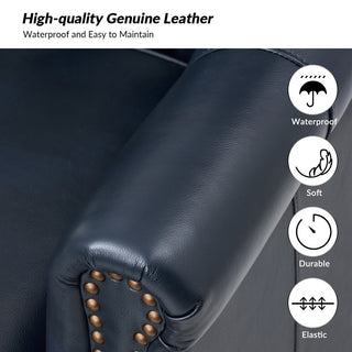 Genuine Leather Armchair With Removable Cushion, Navy