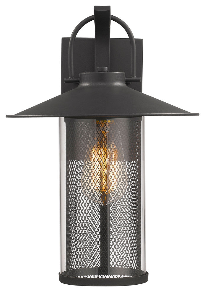 ELIJAH Industrial-style 1 Light Textured Black Outdoor Wall Sconce 14"
