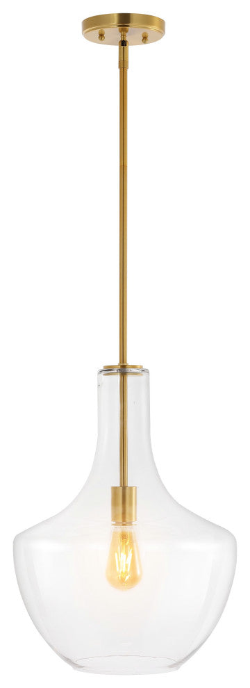 Watts 10.5" Glass, Metal LED Pendant, Brass Gold/Clear, Width: 13.25"