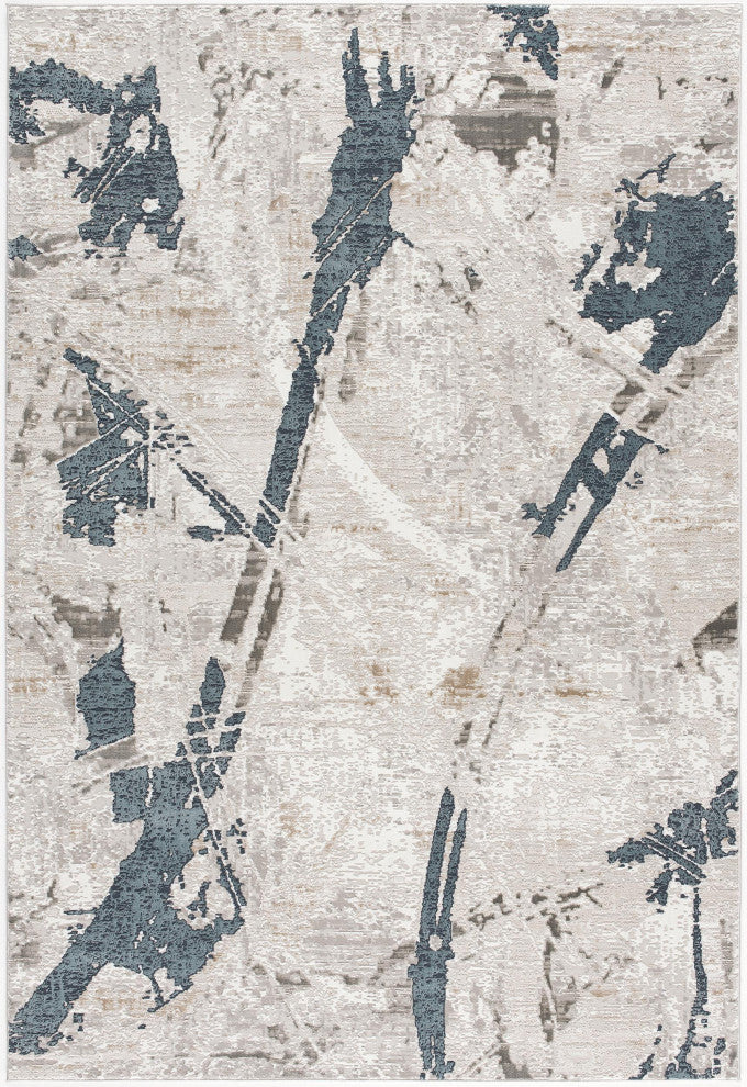 8"x11" Navy and Ivory Abstract Distressed Area Rug