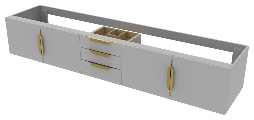 CastelloUSA Alpine 84" Wall Mounted Vanity, Base Only, Gray, Gold Handles