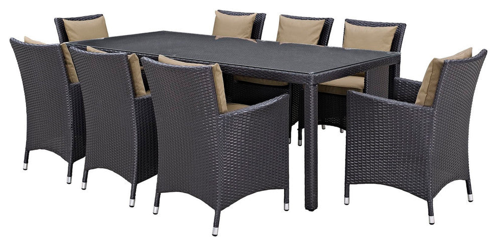 9 Piece Outdoor Dining Set, Faux Wicker Rattan, Mocha