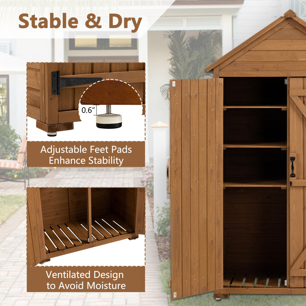 Outdoor Storage Shed with 3 Removable Shelves and Waterproof Roof, Brown