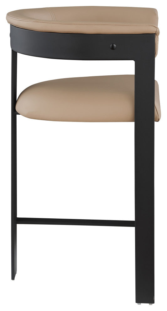 Romeo Upholstered Counter Stool, Set of 2, Tan, Vegan Leather, Matte Black