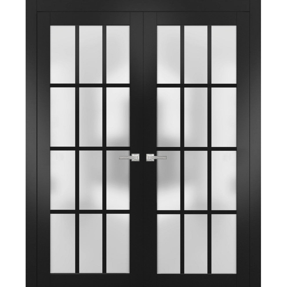 Interior French Double Frosted Glass Doors | Felicia 3312 Matte Black  -36x80