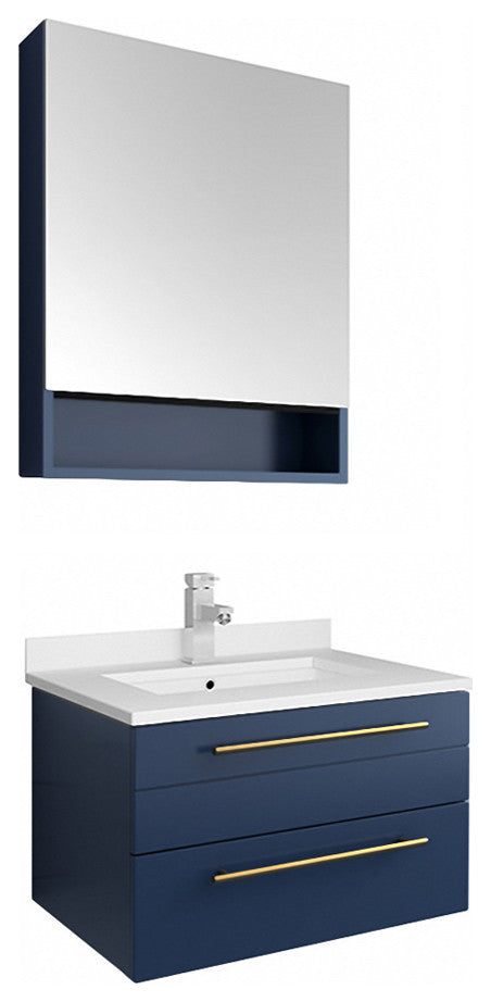 Fresca Lucera Royal Blue Wall Mount Modern Bathroom Cabinet With Top and Sink