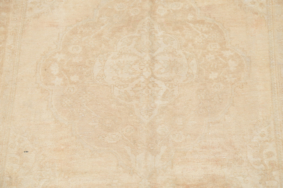 Consigned, Vintage-Style Faded Handmade Persian Wool Area Rug, Beige, 6x10