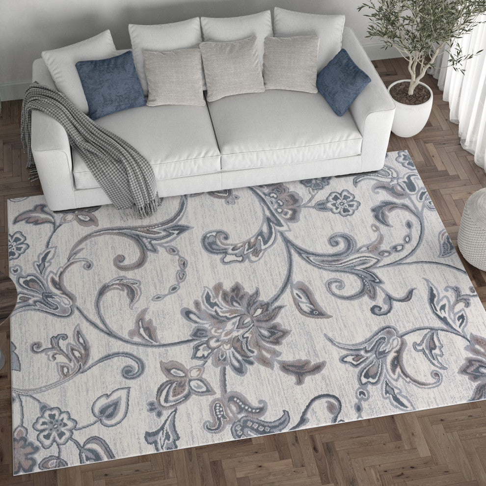 Garland Transitional Floral Cream Rectangle Area Rug, 7.6'x10'